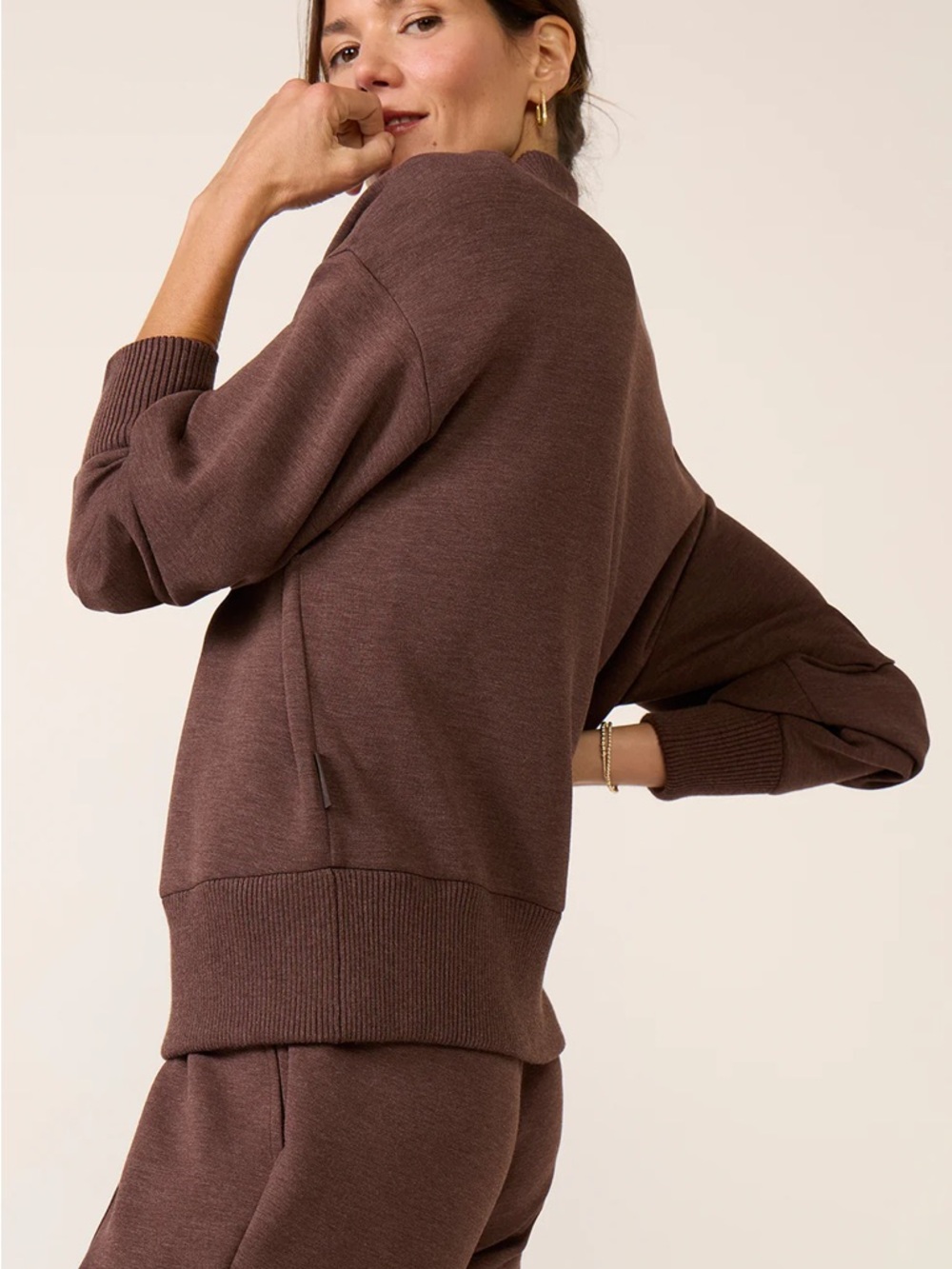 Varley Sally Half-Zip Pullover Sweat in Coffeebean Marl Brown - Picture 5 of 5